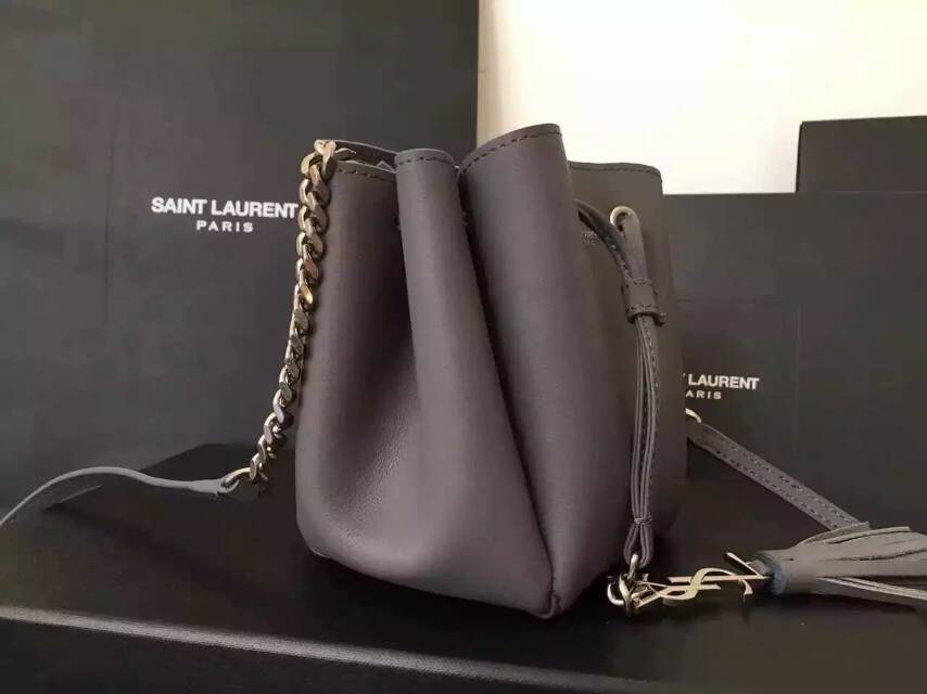 2015 New Saint Laurent Bag Cheap Sale-Saint Laurent Small Emmanuelle Bucket Bag in Grey Leather - Click Image to Close